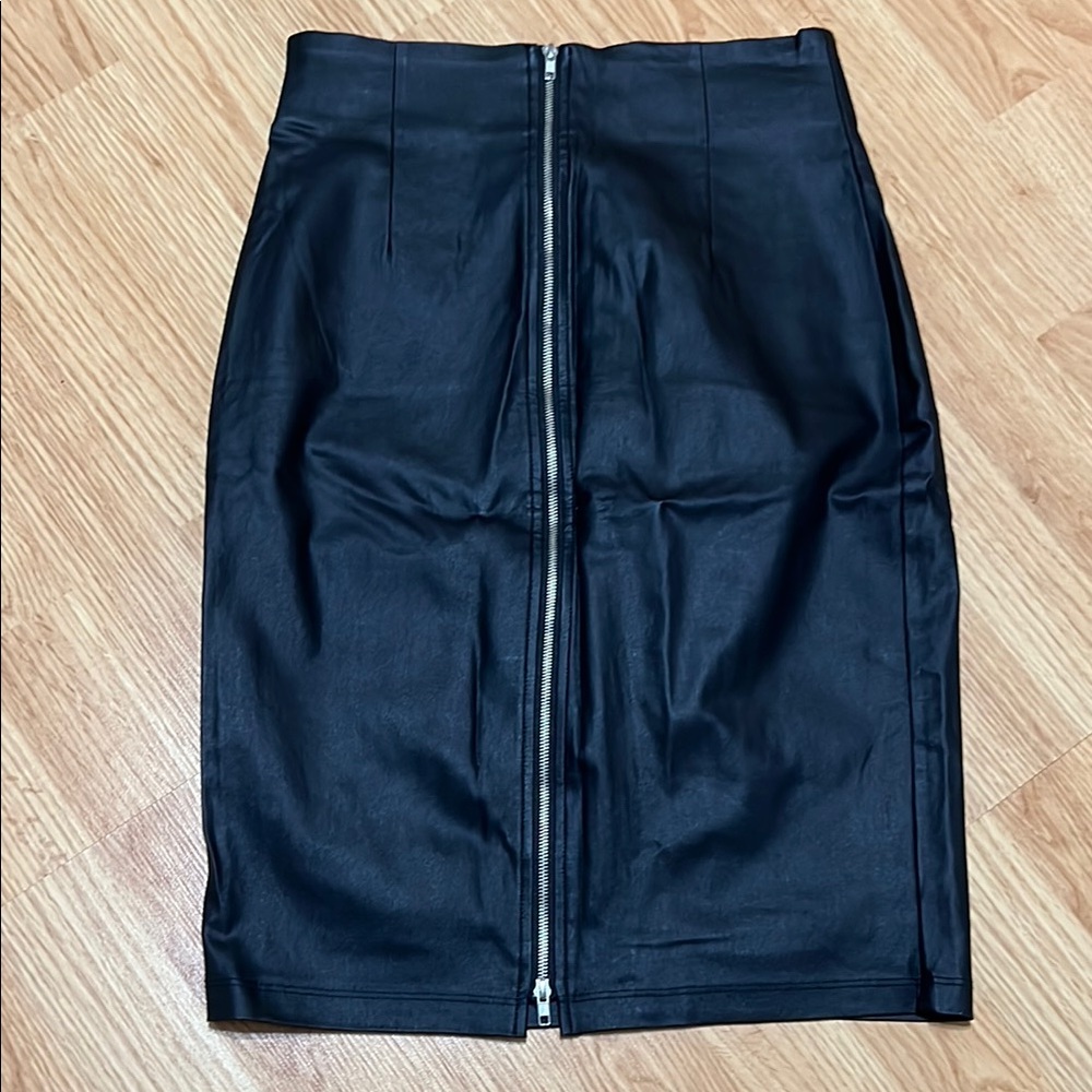 Black Faux Leather Midi Pencil Skirt